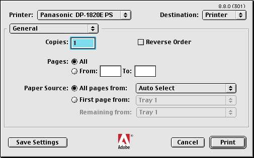 Printing from Macintosh Applications If the printer driver is installed properly, printing can be accomplished from any Macintosh application with simple operations.