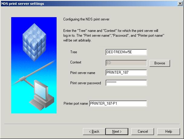 IPX-SPX Setup Wizard 4a <For NDS print server> Set the Tree, Context, Print server name,