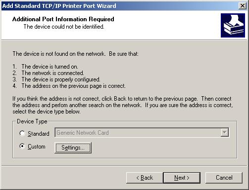 Installing the LPR (Line Printer Remote) Monitor Windows 2000/Windows XP/Windows Server 2003 4 Click the Next button. Enter the IP Address and the Port Name and click 5 the Next button.