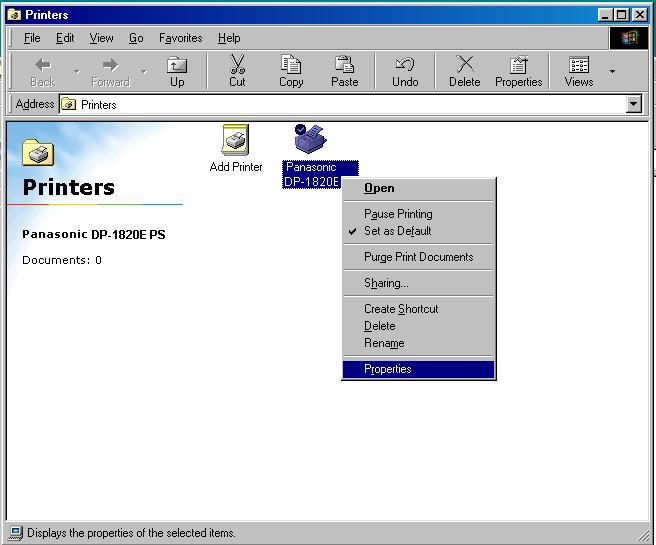 Configuring the Printer Driver Settings Windows 98/Windows Me To change the printer settings, open the printer properties by performing the following steps.