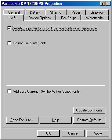 Configuring the Printer Driver Settings Windows 98/Windows Me Fonts Tab 1.