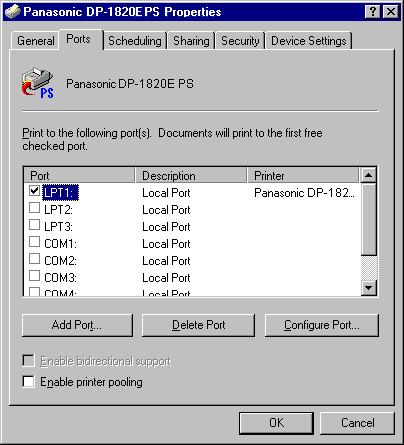 Configuring the Printer Driver Settings Windows NT 4.0 (Administrator) Ports Tab 1.
