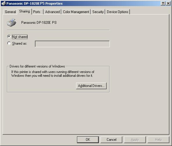 Configuring the Printer Driver Settings Windows 2000/Windows XP/Windows Server 2003 (Administrator) Sharing Tab <Windows 2000> <Windows XP/Windows Server 2003> Printer Section 1.