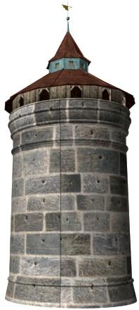 We are using this 3d model of a medieval tower as an example object where you need to have perfectly seamless texture maps.