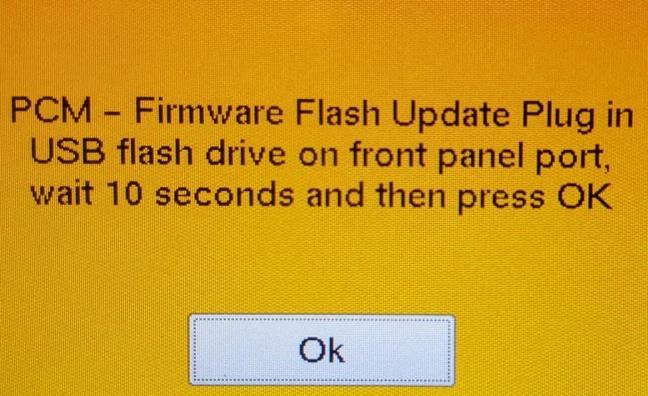 Note: However, if a PCM firmware is required, the system will skip the initialization process and will display the following message (Figure 1.11): Figure 1.11 Warning Screen 15.