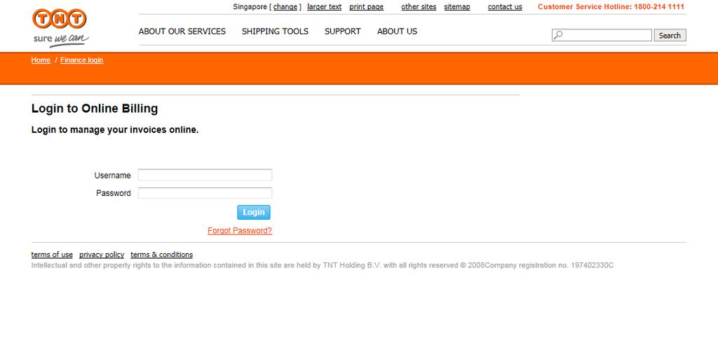 logging in Hong Kong 2331 2663 To enter the Online Billing site before accessing your files Go to www.tnt.com.