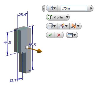 Extrude using the symmetric option,.75 in Click Return on the ribbon to return to the assembly. 6.