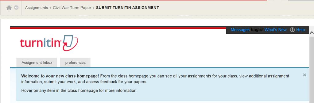 Turn It In help is available by clicking the Help icon in the upper right corner. Click Submit to submit the assignment.