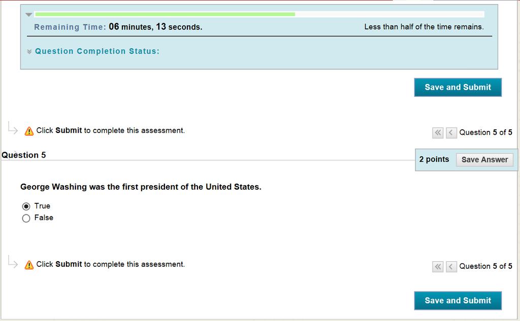 5. When the assessment is completed, and all the questions have been answered, click the Save