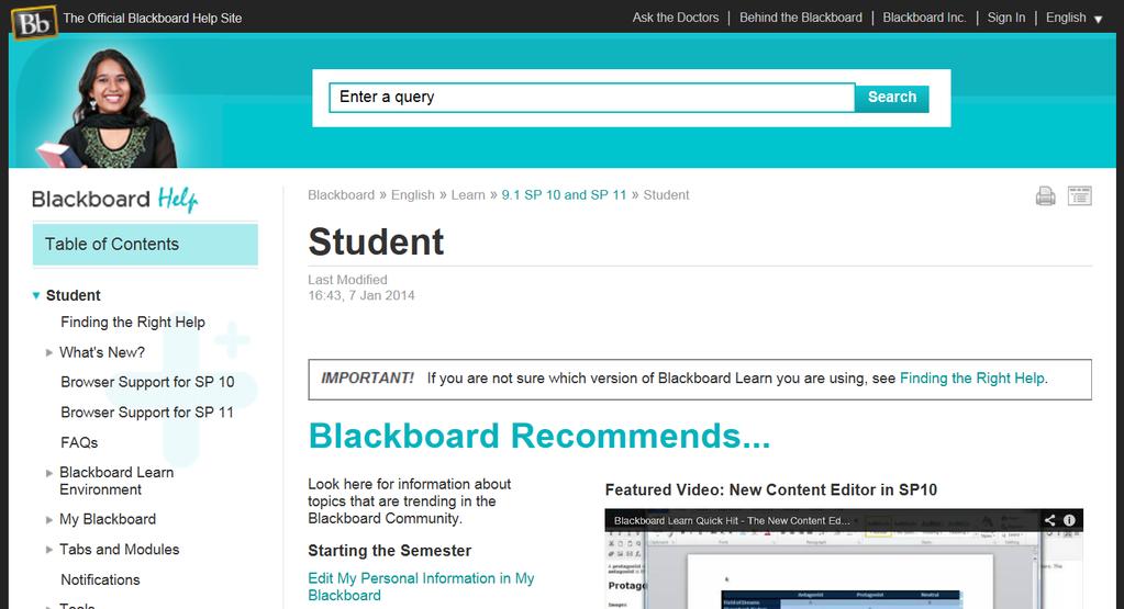 A new page will open for the Official Blackboard Help site.