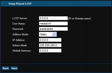 Default Gateway: Enter the Default Gateway supplied by your ISP. PPTP PPTP Server IP: Enter the Server IP provided by your ISP. User Name: Enter PPTP username provided by your ISP.