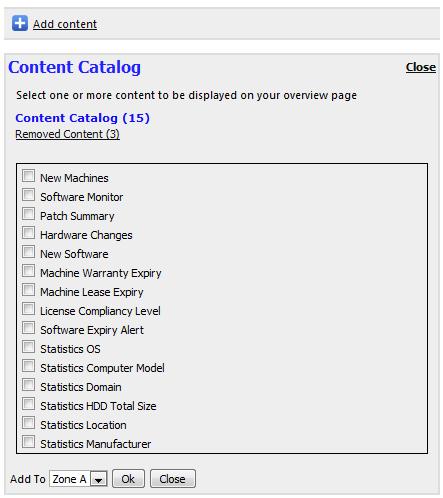 Add Content Here are the steps to add content to the overview page. 1. You can add any content from the supported content list by clicking. You will be prompted with the content catalogue. 2.