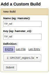 Add a local reference (TP_ref) 1 Menu User / Custom Builds 2 2 Choose name TP_ref 3 Choose fasta format