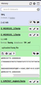 Upload reads (fastq) for sample HG11 1 Tools: Get Data / Upload File 2 Choose files HG11_1_fastq and HG11_2.