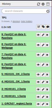 1 2 1,2 Choose tool : FastQC 3 Choose datasets n 4 et 5 4 Execute