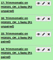 Trimmomatic : Results Unpaired reads2 (corresponding reads1 has been removed during cleaning) Unpaired reads1
