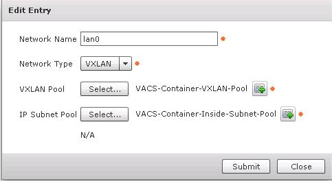 14. Click to add a VM Network. 15. Type lan0 (or any other name) in the Network Name field. 16. Select VXLAN from the Network Type drop-down menu 17. Click Select to view the VXLAN Pool list.