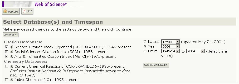 The Select Database(s) and Timespan page will appear in your browser.