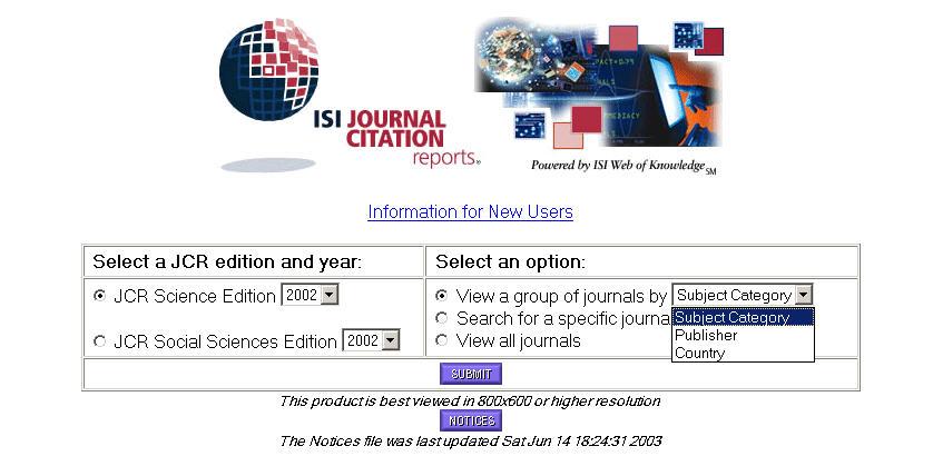 View Journals by Subject Category You may wish to compare information such as Impact Factor and Immediacy Index for journals within a certain subject category.
