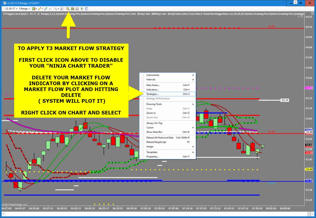 Insert the Market Flow Strategy You must first disable your discretionary trader by clicking the icon on the top toolbar.