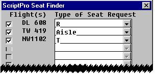 Add PNR to the Seat Finder Queue, continued Click on the Specify Seats button in the dialog box above to add or change a seat for a specific flight number.
