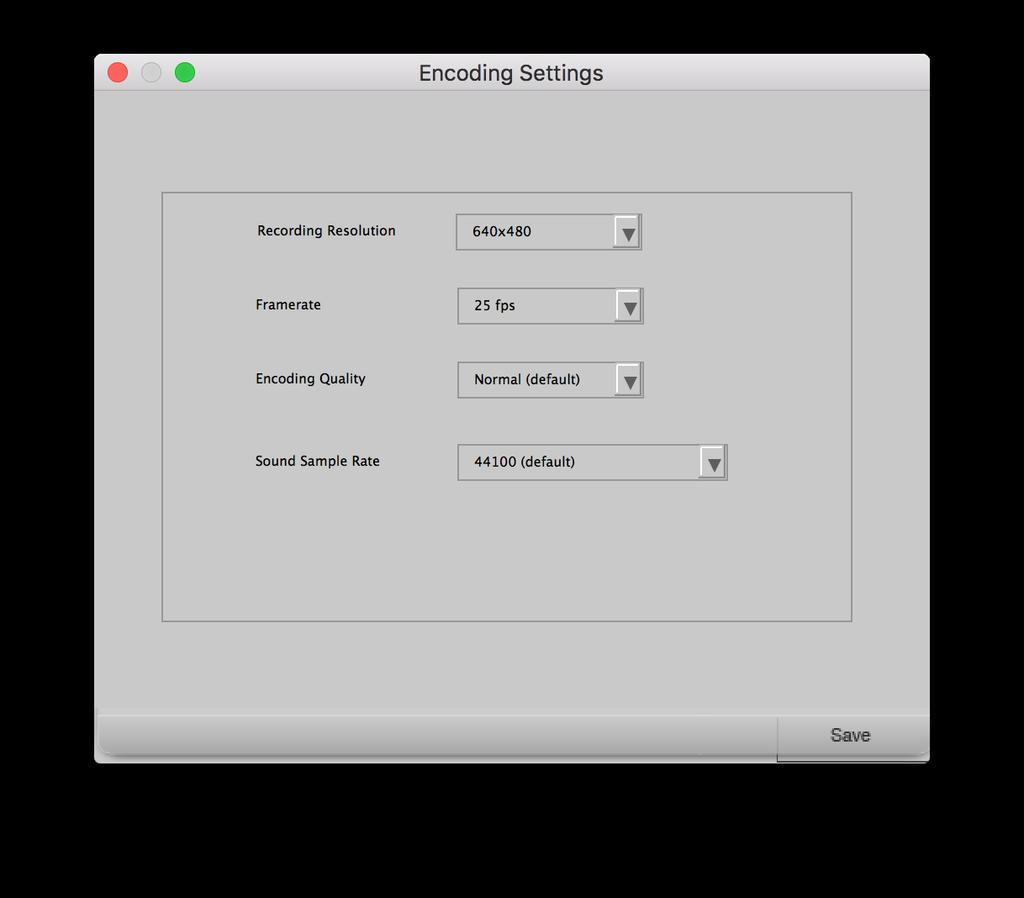 Figure 4 - Encoding Settings Panel Finally, to start recording the video all you have to do is to