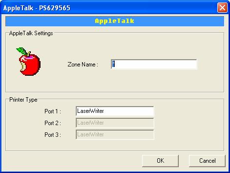 7.5 AppleTalk Configuration Double Click AppleTalk icon and the AppleTalk configuration window will pop-up. AppleTalk is a data communication protocol often used by Macintoshes.