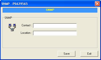 7.10 SNMP Configuration Double Click SNMP icon and the SNMP configuration window will pop up. Contact: You can enter the print server administrator s contact information here.