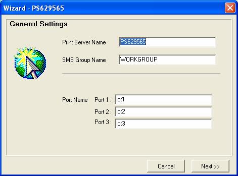 Step 1: Set up the print server name, SMB Group