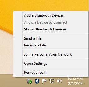 Click the Bluetooth icon in the lower task bar: And