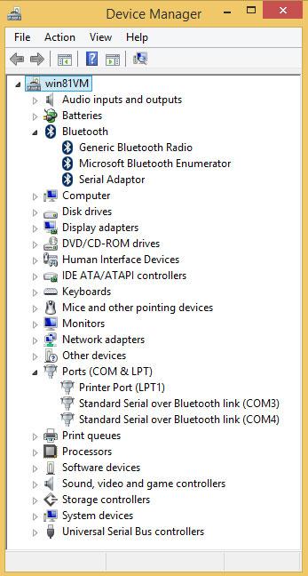 In Device Manager you should now see the two serial over Bluetooth COM