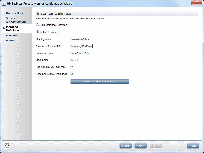 Chapter 2: Installing BPM 12. In the Instance Definition screen, select Define Instance and type your BSM details.