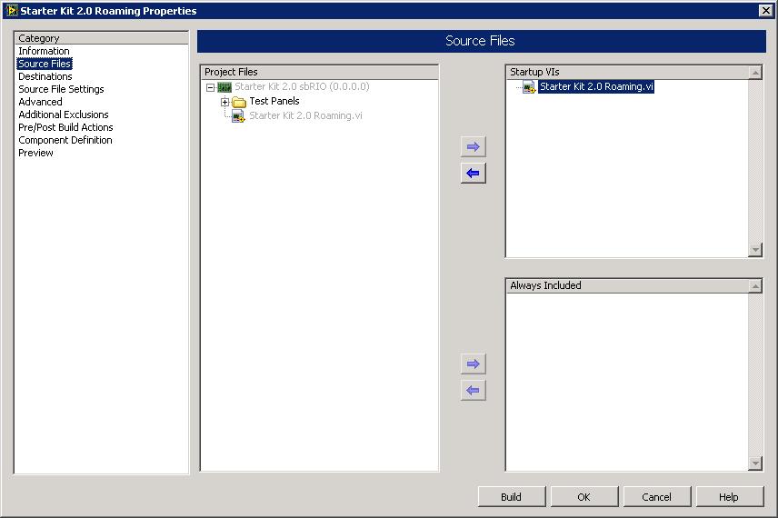 Figure 9. Selecting a Startup VI 6. Click the OK button to accept the settings and close the Real-Time Application Properties dialog box.