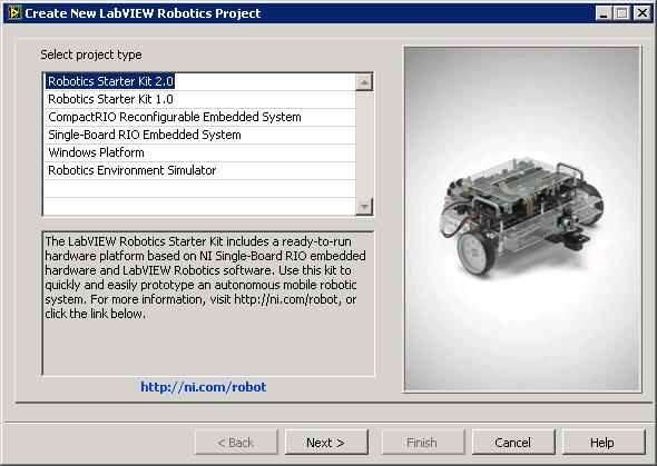 Creating a Starter Kit Project Using the Robotics Project Wizard Complete the following steps to create a project for the Starter Kit robot using the Robotics Project Wizard 1.