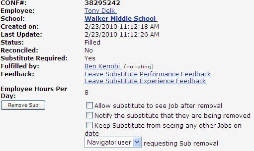 Remove Substitute from the entire job 1. Check Boxes - Do you want the sub to still see this job after they are removed? - Do you want Aesop to notify this sub they are being removed?
