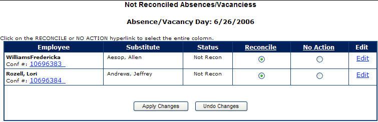 Reconcile Absences* You have the ability to reconcile absences as a group rather than reconciling per confirmation number.
