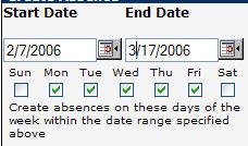 Enter the Start & End dates; you can disregard the Days of Week boxes. Long Term Absence.