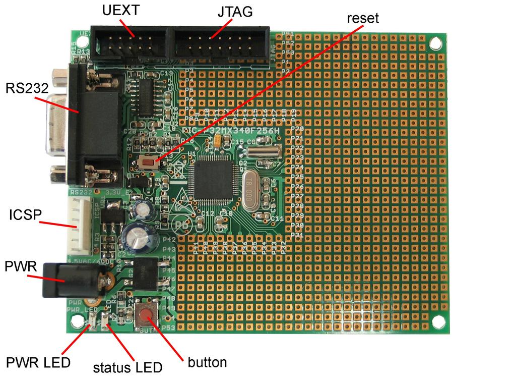 BOARD LAYOUT: POWER SUPPLY CIRCUIT: The power supply of PIC-32MX could be either 4.5-6.0VAC or 6VDC-9VDC. The power consumption is round 65mA.