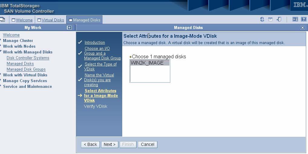 The panel above shows that the Image-Mode vdisk will be created from the