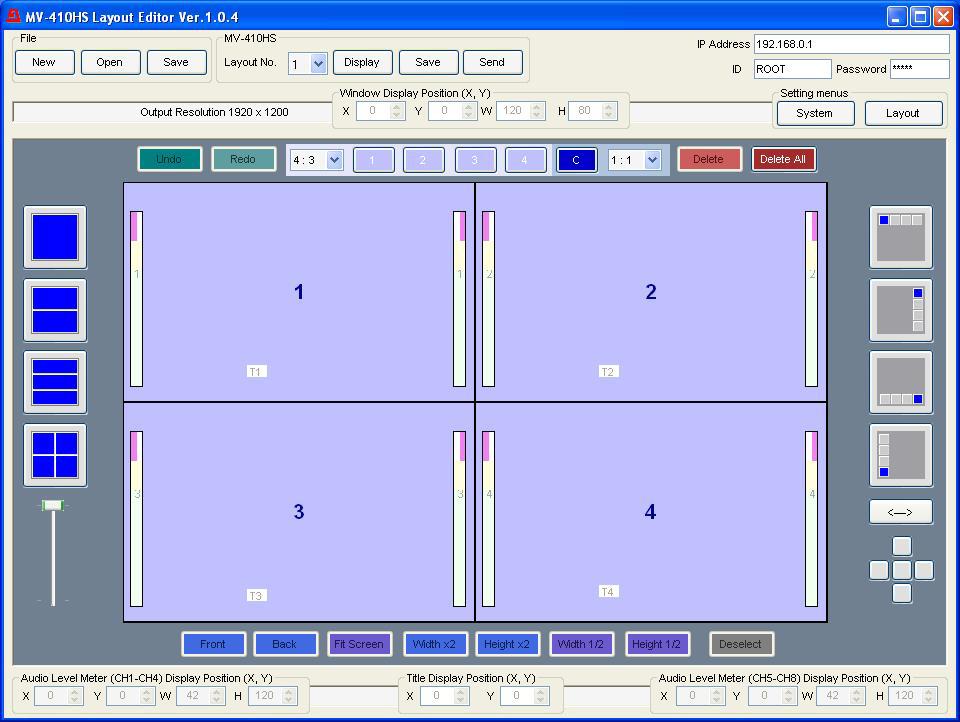 4-2-2. Loading Existing Layout To edit a layout in MV-410HS, first select a layout number from the Layout Number drop-down list in MV-410HS in the main screen.