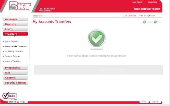 5.3. My Pending Transfers In this menu you will see the list of the transfers that you have performed and have not been yet authorized and or done yet.
