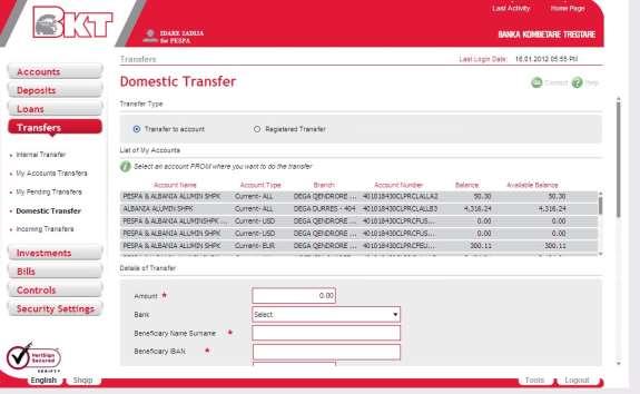 Transfer to Account OR Registered Transfer After selecting the