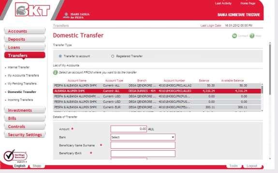 In the second part of the page there are required details of the transfer: Enter the amount you want to transfer.