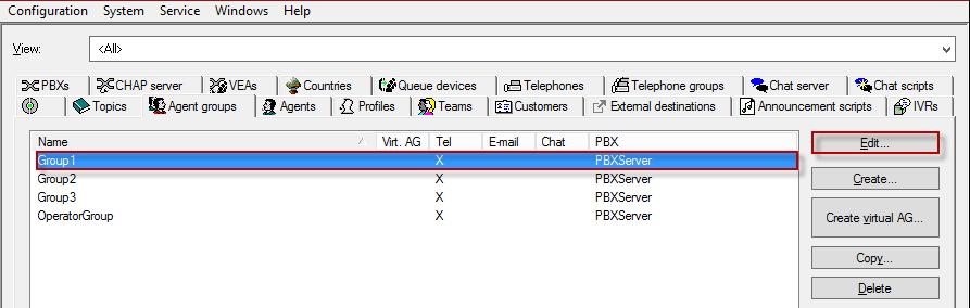 Click Configuration and then select Agent group.