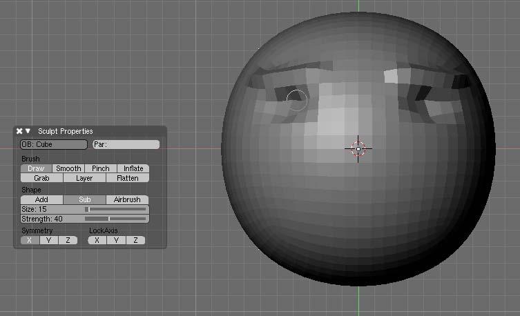 the other side of the mesh. Ok so let s go add some eyebrows to the sphere.