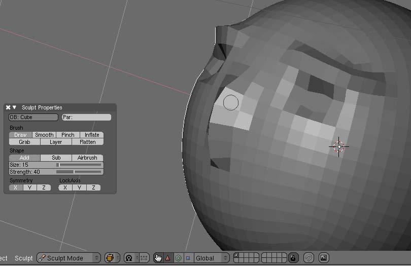 Next we ll create the nose of our character so change your brush to add again and go ahead to shape it out. Remember to hit ctrl + Z if you make a mistake.