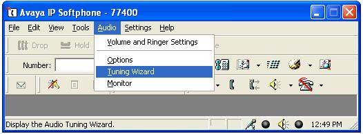 5. Configure Avaya IP Softphone After logging into Avaya IP Softphone, select Audio Tuning Wizard from the Audio menu as shown below.