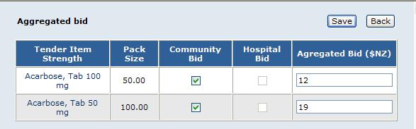 Tick the checkbox of the items and market(s) that you wish to enter an aggregated bid for.