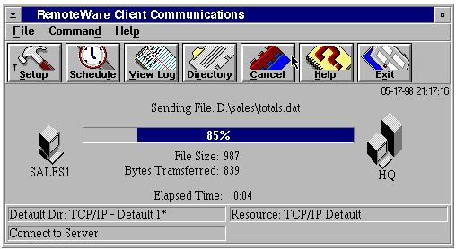38 RemoteWare OS/2 Client User s Guide Connecting with the Server To contact the Server from the Client, select Command Connect or click the Connect button.
