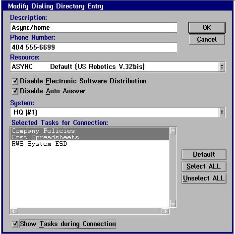 44 RemoteWare OS/2 Client User s Guide Modifying a directory entry Use the Modify Dialing Directory Entry window to change an item to meet your connection needs.